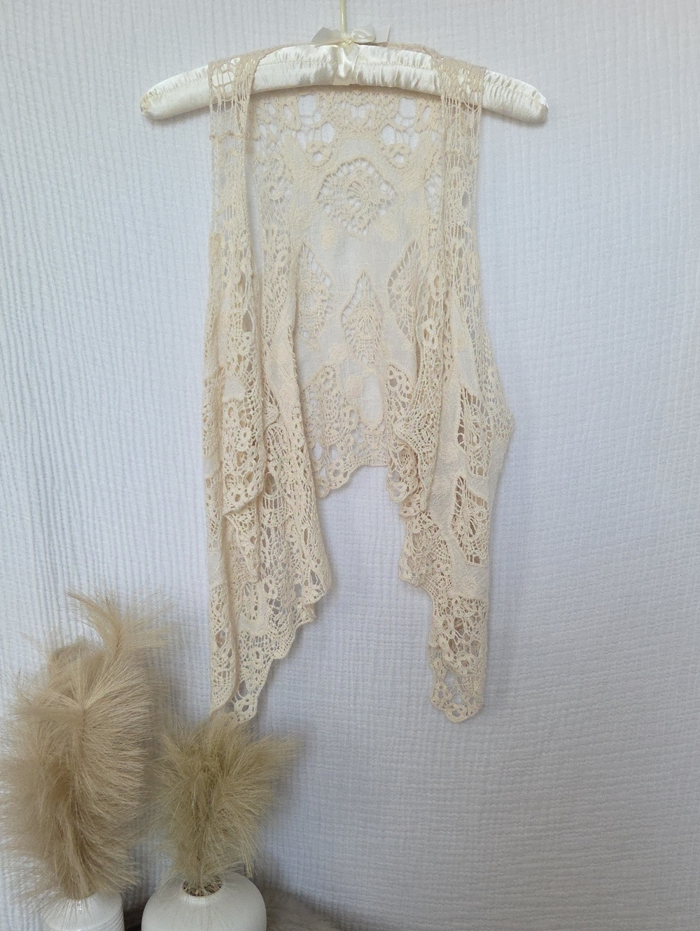 Ivory Lace Crochet Poncho Wrap Boho Festival Shawl
